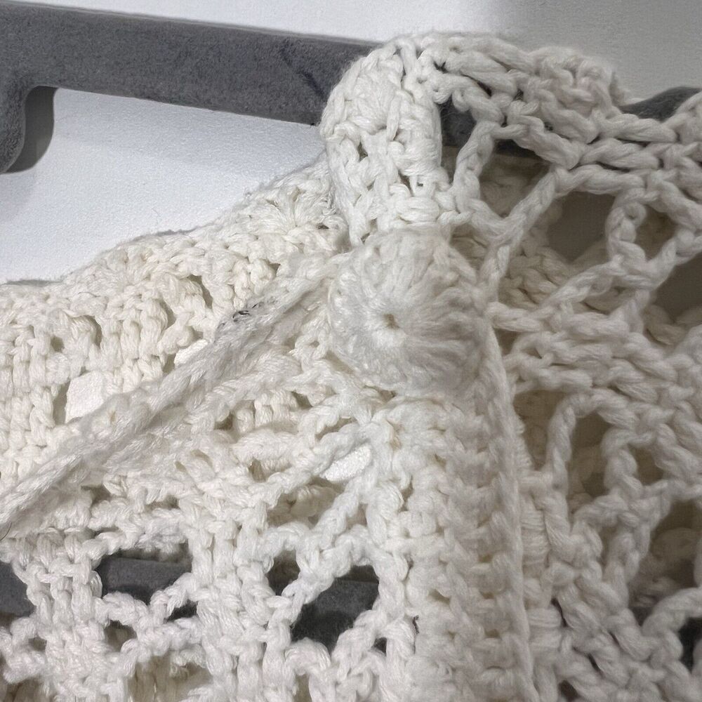 Lela Rose Sweater Women’s M White Crochet Knit Short Sleeve Baby Doll Prairie‎ - Picture 4 of 7
